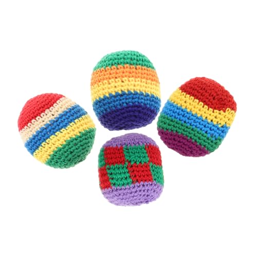 HEMOTON 4pcs Knit Sack Balls Sensory Juggling Ball Set Soft Crochet Juggling Sacks for Boys and Girls Multicolored Bean Bags Knitted Kickball for Outdoor