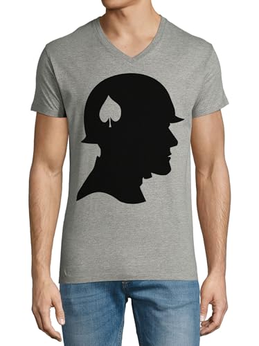 T-shirt col en V homme gris Ace of Spades Soldier vêtement mode été