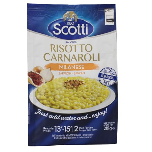 Riso Scotti Milanese with Saffron, Carnaroli Rice, Easy to Cook, Italian Risotto, Just add water, Includes Instructions 7.4 oz, 2-3 Servings