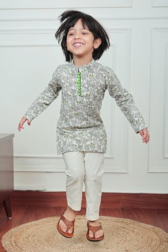 Image of POLKA TOTS Boys Cotton Ethnic Kurta Pajama Set with Attached Koti | Ethnic Motif Wear Kids Kurta Pyjama for Boys & Toddlers | Traditional Dress for Weddings & Festivals | Festive Jubba Set for Babies