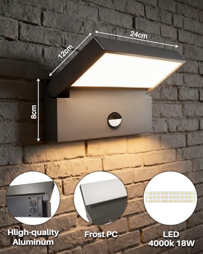 Aplique de pared LED de 18W con sensor de movimiento y panel ajustable IP65 4
