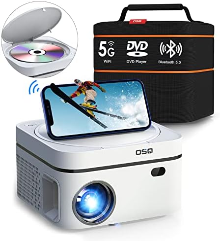 5G WiFi Projector Built in DVD Player with Bluetooth - OSQ Mini Portable DVD Projector 1080P Support, Outdoor Movie Projector with Carry Bag, Compatible with TV/HDMI/USB/iOS/Android