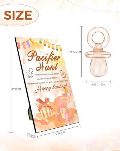 Image of Baby Shower Games, Baby Shower Decorations, 1 Baby Pacifier Hunt Sign and 50 Acrylic Pacifiers for Gender Reveal Games (Champagne)