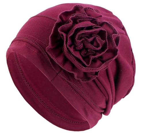 Heyjoin Turbante in cotone chemio morbido copricapo cancro confortevole elastico cappello per le donne con perdita di capelli, Rosso vinaccia, Taglia unica