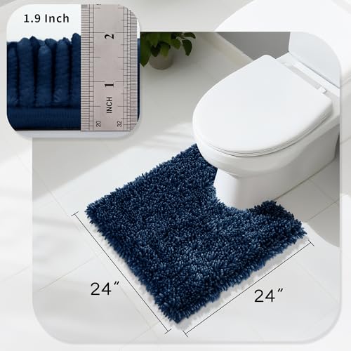 Image of Yimobra Toilet Rugs U Shaped Washable, Extra Thick Soft Absorbent Chenille Contour Bathroom Rugs for Toilet 24x24 Inch, Quick Dry Non Slip Toilet Mat for Bath Floor, Peacock Blue