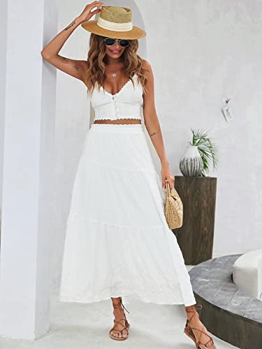 ELDINA Women's Summe Casual Maxi Long Skirt High Waist Lettuce Trim Ruffle Hem Skirt (Color : White, Size : Small)3