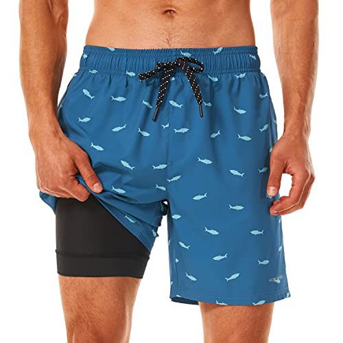 Image of HODOSPORTS Mens 7 inch Swim Trunks with Compression Liner S-6XL Quick Dry Swimming Shorts Zipper Pockets Swimsuits