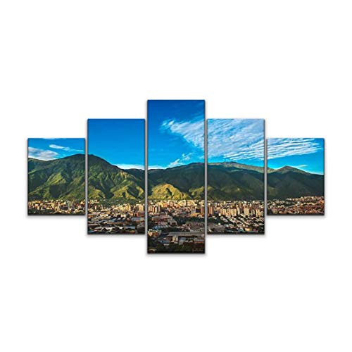 Skipvelo Caracas Venezuela Cityscape on a Sunny Afternoon Wall Art Canvas Prints Pictures Paintings Artwork Home Decor Stretched and Framed - 5 Pieces