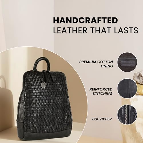 Image of 12.5 Inch Genuine Leather Backpack for Women and Men, Black Leather Backpack with Adjustable Shoulder Strap