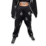 Yu Liao Damen Zip Up Sweatshirt Kreuz Strass Jacken Langarm Printed Oversized Hoodies 90er Streetwear Jacke Pullover e-Girl Style