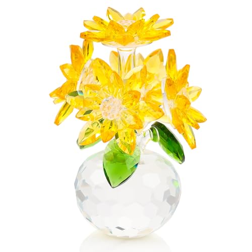 Lotus en cristal de prestige, fleur jaune taillée pour collection - 2