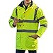 Waterproof Neon Yellow 7-in-1 Reflective Class 3 Safety Parka Bomber Jacket With Zipper and Pockets With Removable Hat Size L