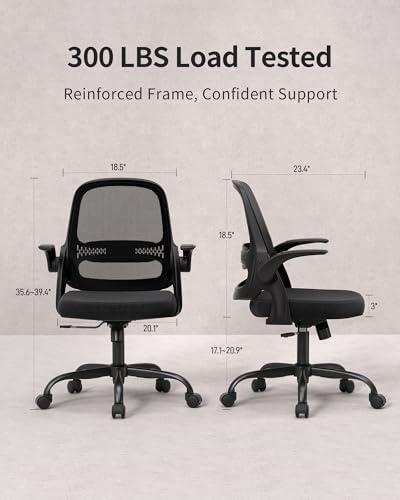 LukkDys Ergonomic Mesh Office Chair with Flip-Up Arms, Adjustable Height, Breathable Mesh Back & Thick Cushion Seat, 360° Swivel Rolling Computer Desk Chair, BIFMA Certified, Suppo image 2