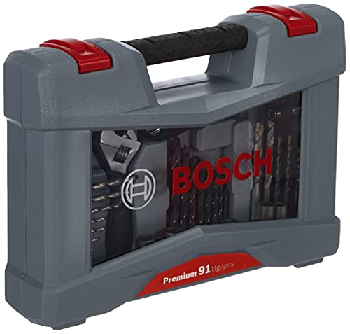 Bosch Accessories 91 pièces Ensemble premium X-Line de d'embouts et forets (foret à béton, foret pour carrelage, porte-embouts universel, butée de...
