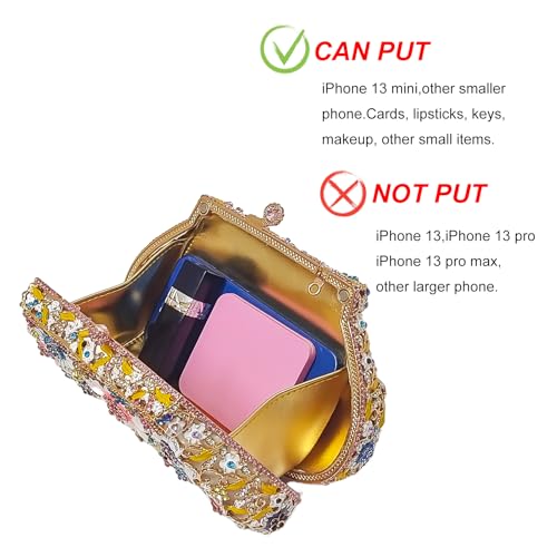 Image of Fancy Vintage Flower Rhinestone Clutch Multicolor Floral Crystal Evening Bag Purse Wedding Cocktail Bag
