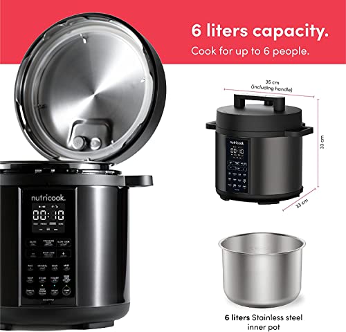 Nutricook Stainless Steel Smart Pot 2 (6 QT / 5.7L), 1000W, 9-in-1 Programmable Electric Pressure Cooker, Slow Cooker, Rice Cooker, Steamer, Sauté, Keep Warm, Smart Lid, 2-Year Warranty