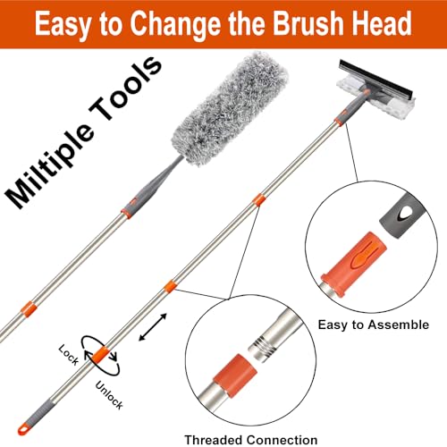2-in-1 Window Squeegee & Washable Duster Cleaning Kit,72" Sturdy Long Handle - 12" Streak-Free Squeegee&Window Scrubber,2 Reusable Pad for Glass Patio Door Ceiling Fan Security Camera Lense Baseboard by PuriSwiff - Image 6