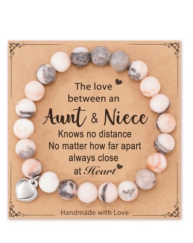 HGDEER Gifts for Aunt/Niece, Natural Stone Heart Bracelets Christmas Birthday Gifts for Women/Girls