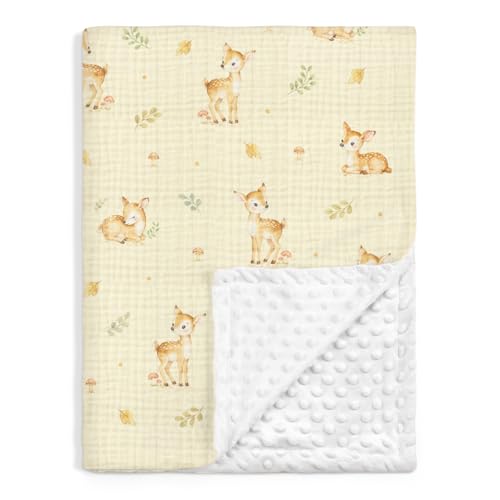 Image of SANDJEST Deer Minky Muslin & Dotted Blanket 30x40 in Gift for Holiday, Gender Reveal Party, Hospital Visit, Baptism