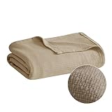 Madison Park Freshspun Basketweave Luxury Cotton Blanket Khaki 90x90" Full/Queen Size Basketweave Premium Soft Cozy 100% Cotton For Bed, Couch or Sofa