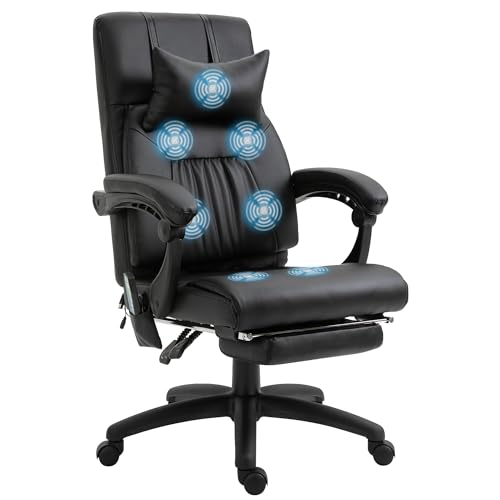 Vinsetto Fauteuil de Bureau massant Repose-Pieds intégré + Repose-tête Dossier inclinable...