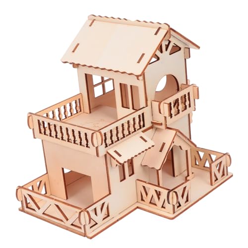 Milisten Casa de Madera para Hámster Pequeña y Refugio Doble Piso de Madera Natural para Roedores Juguete Escondite para Diversión y Descanso de Animales Pequeños