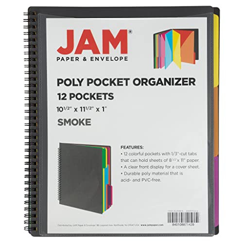 Jam Paper Plastic Multi Pocket Folder - 12 Pocket Organizer - Smoke Grey - 10 1/2 X 11 1/2 - Sold Individually #TOP6