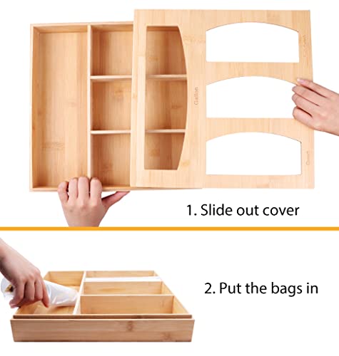 Ziplock Bag Organizer For Kitchen Plastic Bag Storage, Premium Bamboo Organizer, Food Storage Bag Holders For Gallon, Quart, Sandwich And Snack Variety Size Bag #TOP2
