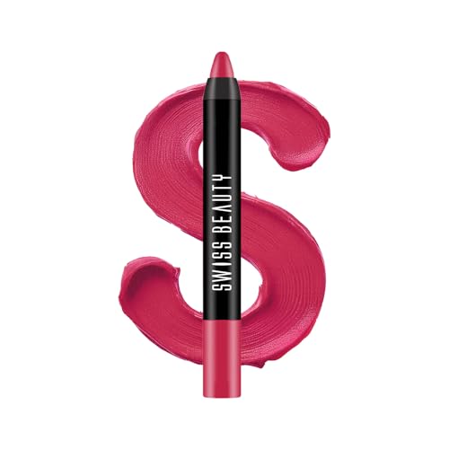 Image of Swiss Beauty Matte Long Lasting Stay Maxx Lip Crayon Lipstick | Matte Finish | 12-Hour Stay | Smudge Proof | Lightweight | Shade-Fuchsia Pink, 3.5g