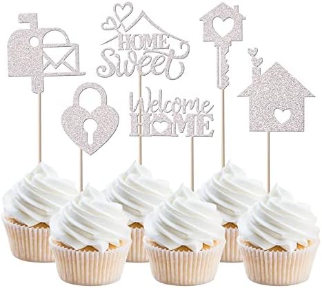 24 Pack Sweet Home Cupcake Toppers Glitter Key