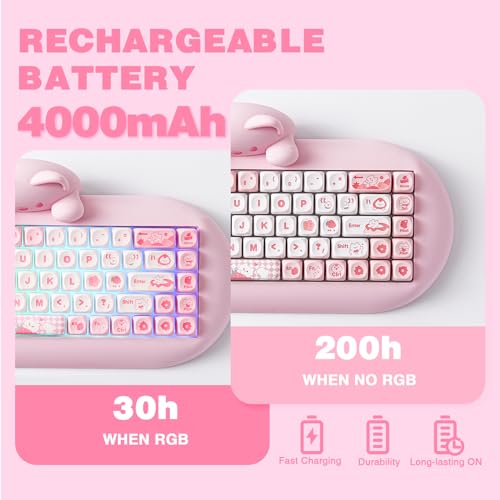 YUNZII C68 Wireless Mechanical Keyboard, 65% Gaming Keyboard Hot Swap,Triple Mode BT5.0/2.4G/Wired, RGB Backlit NKRO,Cute Cat Silicone Ergonomic Keyboard for Win/Mac(Milk Switch,Pink) - Image 6