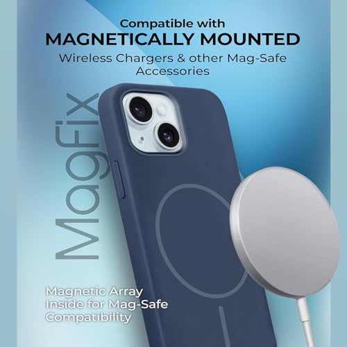 Image of iPhone 15 Silicone Magsafe Case | Shock Proof Design & Camera Protection | Premium Rubberised Apple iPhone 15 Cover (Microfiber Lining) | Magnetic Liquid Silicone - Navy Blue