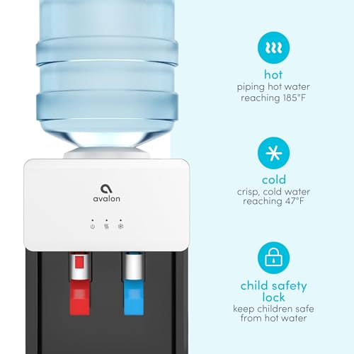 PUREPLUS Top Loading Water Cooler Dispenser - Hot, Cold & Room Temp, 3/5 Gallon Bottles, Child Safety Lock, Black