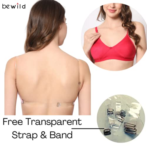 Image of Be-Wild Full Coverage Non Padded Backless Transparent Strap Bra for Women and Girls /Ladies /Black /Cotton /Casual /t-Shirts /Everyday /Regular /Bras
