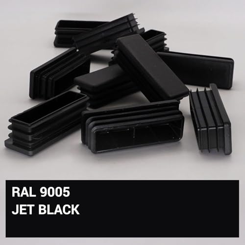 Image of (Pack of 6) Rectangular Plastic Plugs 63 /64 inch x 2-3 /4 inch (25 x 70 mm), Matt Plugs, Rectangular Tube Inserts, Fence Post Caps, Jet Black RAL 9005