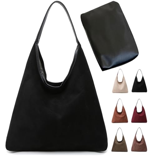Image of Suede Hobo Bag for Women - Brown Retro Slouchy Purse - 2025 Upgrade New Fall Collection