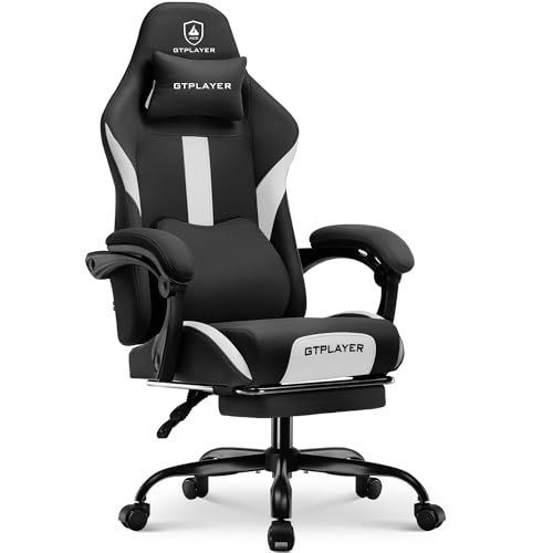 GTRACING Gaming Chair Ergonomic Office Chair with Foot Rest & Pocket Spring Cushion, High Back Computer Desk Chair with Headrest & Lumbar Support, Breathable Fabric Game Chair for Adults, Black