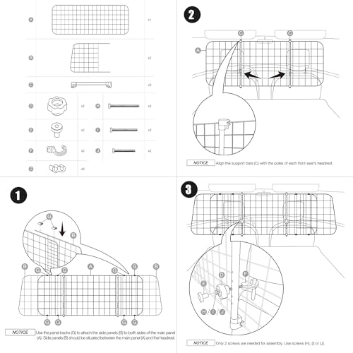 Izrielar Hundegitter Auto, Autoschutzgitter Trenngitter Universal, Autoschutzgitter Verstellbare Breite mit Sicherheitsgurt für Hunde, Maße 30 x 90-145 cm