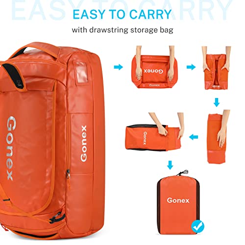 Gonex 80L Water Repellent Duffel Bag Backpack Outdoor Heavy Duty Duffle Bag with backpack straps for Hiking Camping Travelling Cycling for Men Women Orange