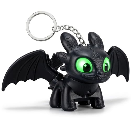 Image of Dragon Keychain Toy with Moving Wings and Light, On Off Switch, Black Color (Night Fury)