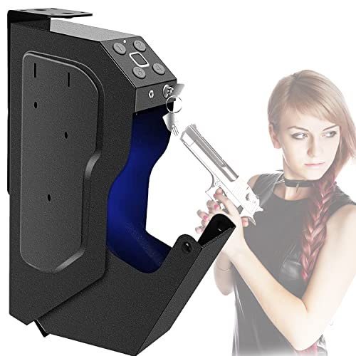 Montierter Waffentresor, Pistolentresor Pistolen Smart Biometric Fingerprint Auto Open Lid Smart Pistol Safe,Wand-Pistole Waffenschrank mit Fingerabdruck-Schlüsselschloss und digitaler Tastatur Cover