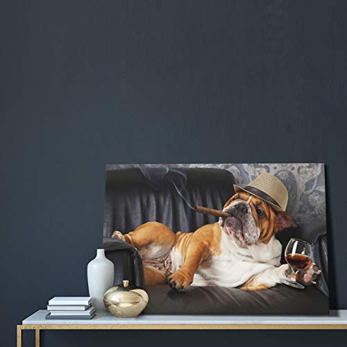 Canvas Wall Decor Art Painting Print, Hipster English Bulldog Puppy Dog Home Decoration Artwork Framed Picture Ready To Hang 16X24 Inches #TOP6