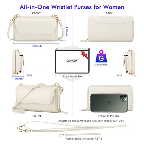 Image of nuoku RFID Blocking Wristlet Wallet for Women, Zip-Around Crossbody Clutch with 2 Removable Straps