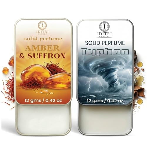 Image of IDITRI EXPORT Solid Perfume |Amber & Saffron&Typhon Alcohol Free Wax Perfume Balm, Long Lasting | Pocket Tin 12g, Pack Of 2| Non Greasy Smooth Glide, Travel Friendly Unisex Gifts He Or Her