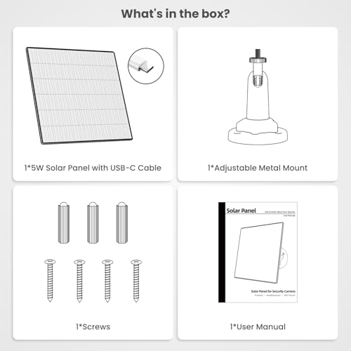 Dzees 5W Solar Panel for Wireless Outdoor Security Camera,Type-C