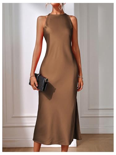 Image of Floerns Women's Elegant Sleeveless Crew Neck Maxi Dress Slit Cocktail Tank Dress
