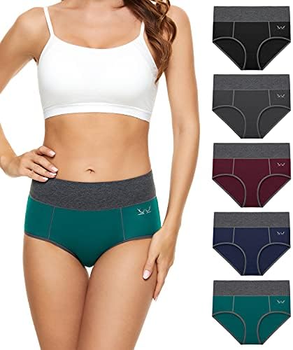 Benirap Women’s High Waisted Cotton Underwear Soft Breathable Panties Full Coverage Briefs Ladies Stretch Underpants 5 Pack