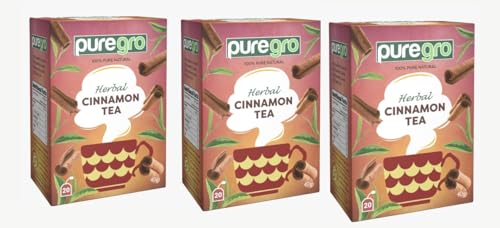 Puregro Cinnamon Tea 40g (20 Tea Bags) | PACK OF 3 | Herbal Tea | 100% Pure Natural | CAFFEINE FREE.