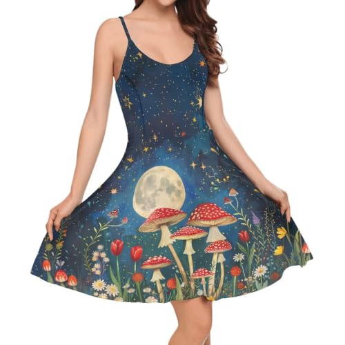 Image of Women's Spaghetti Strap Dress Summer Casual Swing Sundress Girls Beachwear Swing Mini Dress