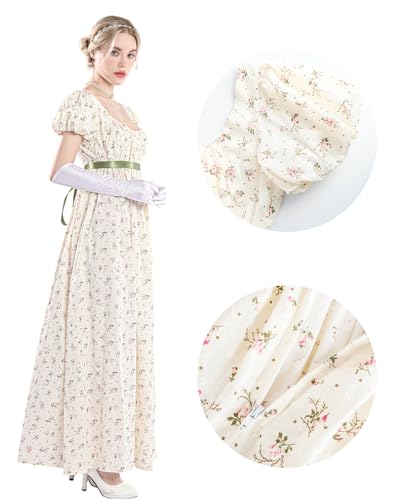 Miniatura 5 de Fiamll Vestidos De Mujer Regency Para Mujer Vestidos De Talle Imperio Floral De La Era Regency Vestido De Té De Fiesta Largo Vestido De Época Renacentista, Beige, Xl